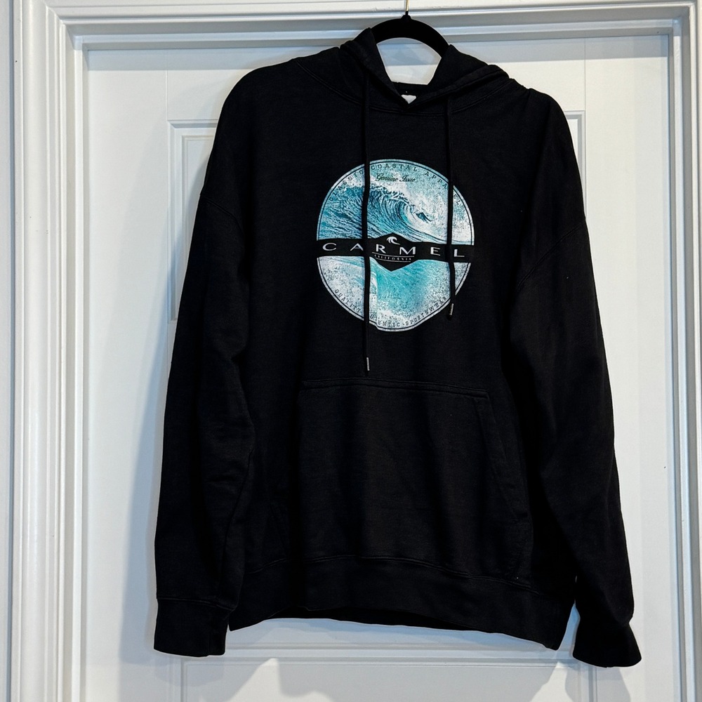 Prairie Mountain Hoodie Mens 2XL Black Carmel California Surf Wave Graphic